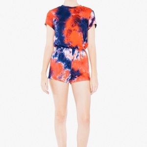 American Apparel Red Blue Tie Dye Romper XS